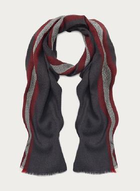 Bally/巴利羊毛围巾男冬季保暖灰色条纹包邮正品6190736