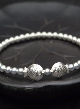 定制99纯银珠子情侣双鱼节日女