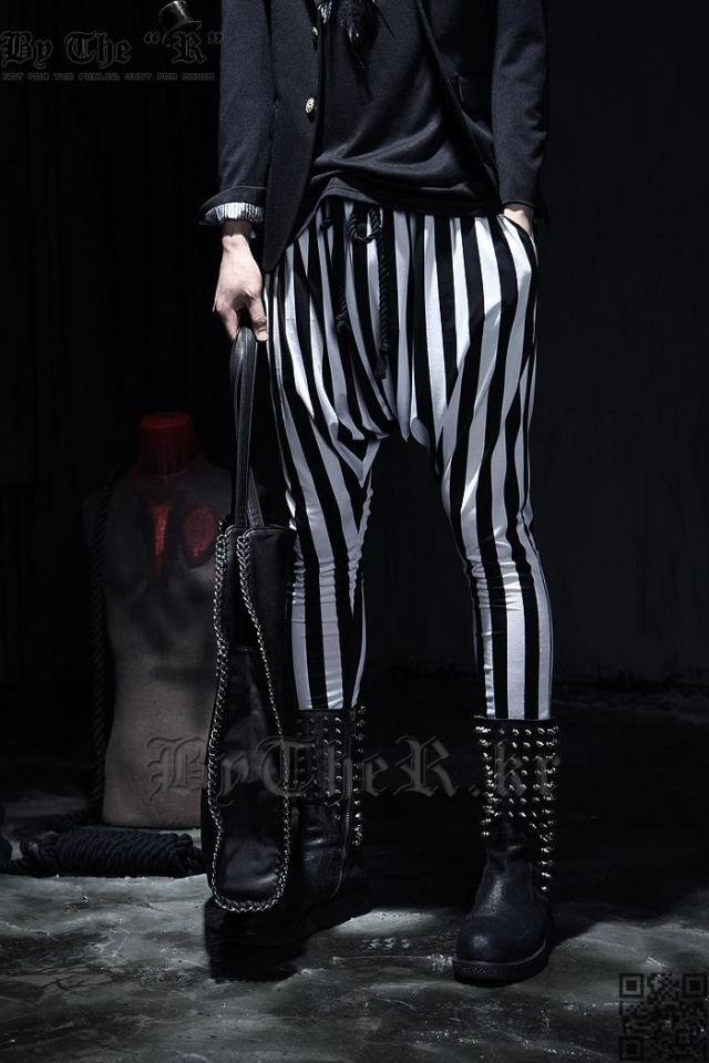 潮流竖条纹低档演出服休闲裤跨裤