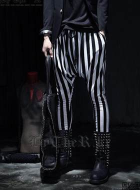 潮流竖条纹低档演出服休闲裤跨裤