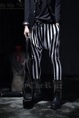 潮流竖条纹低档演出服休闲裤跨裤