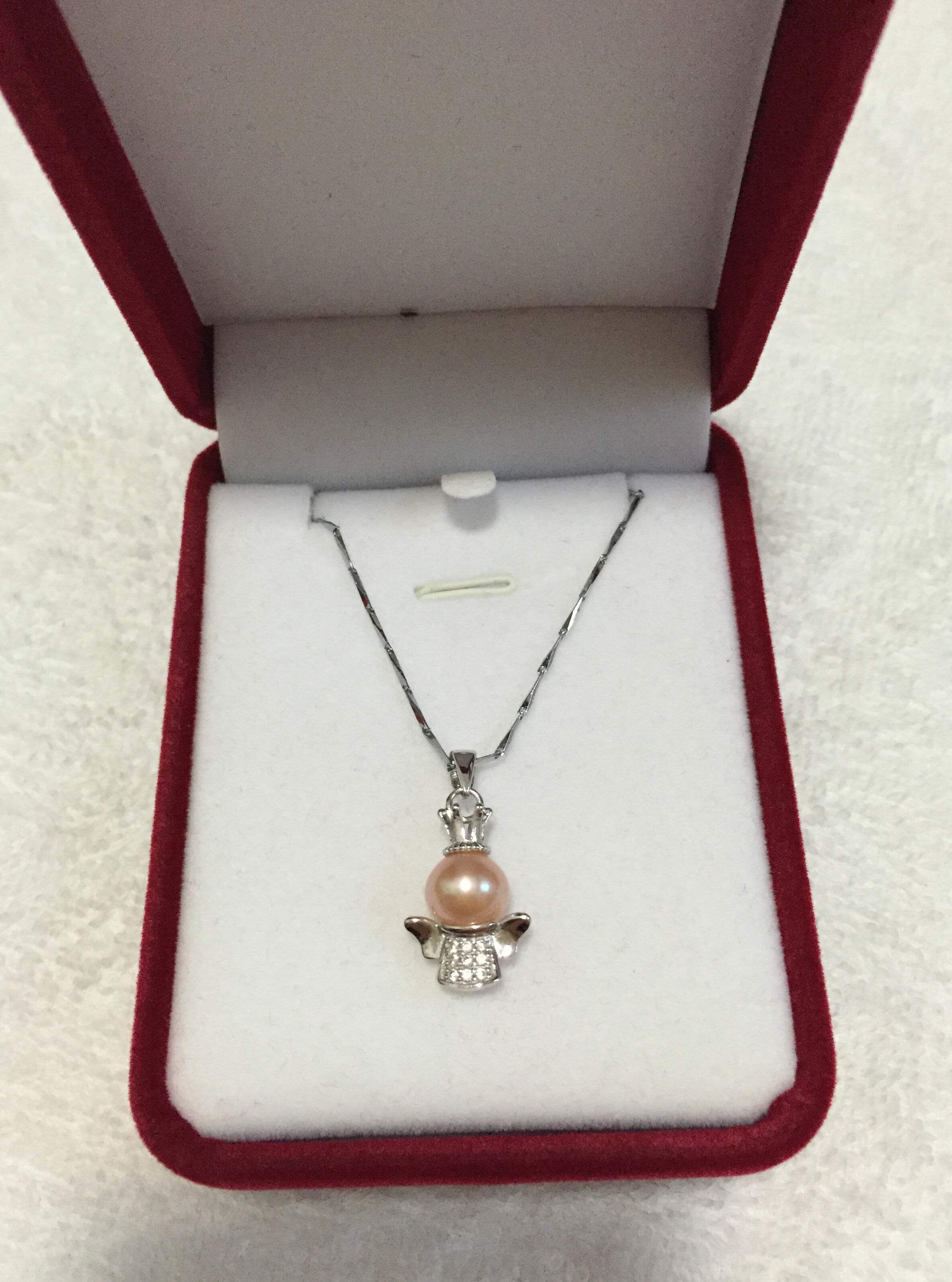 太湖珍珠项链,天使吊坠,链条925纯银