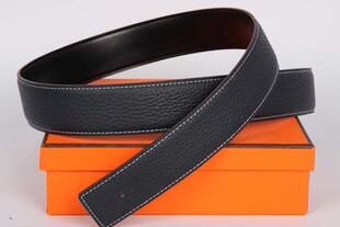 H扣头层牛皮腰带无扣头真皮带条板扣 单面荔枝纹皮带带身打孔