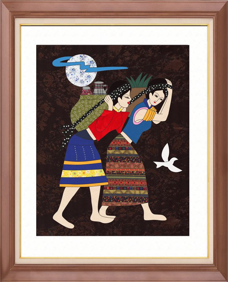 diy手工布贴布嵌拼布画材料包布艺少数民族风人物风情赶集40*50cm