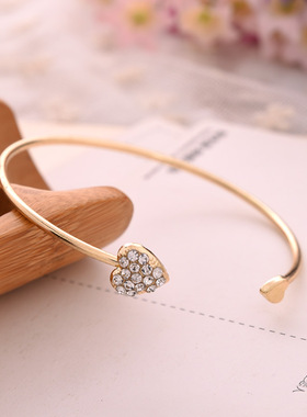 韩版满钻开口镀金爱心手链义乌厂