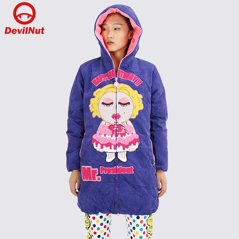 潮牌恶魔 女士连帽长款 羽绒服 保暖女装