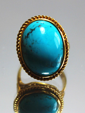 西洋古董珠宝首饰海外进口回流二手瓷松石睡美人绿松石18K金戒指