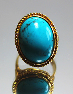 西洋古董珠宝首饰海外进口回流二手瓷松石睡美人绿松石18K金戒指