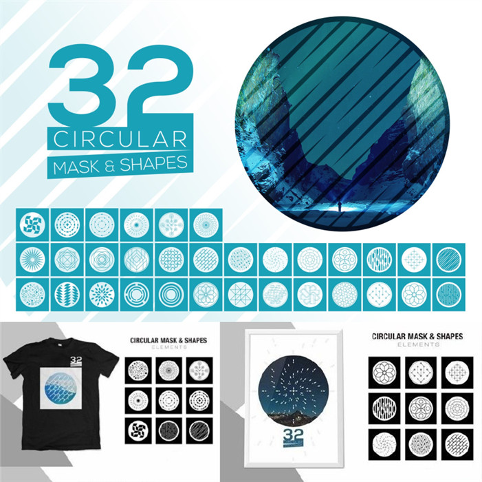 A0647矢量32个抽象几何线条图形元素照片创意效果 AI设计素材