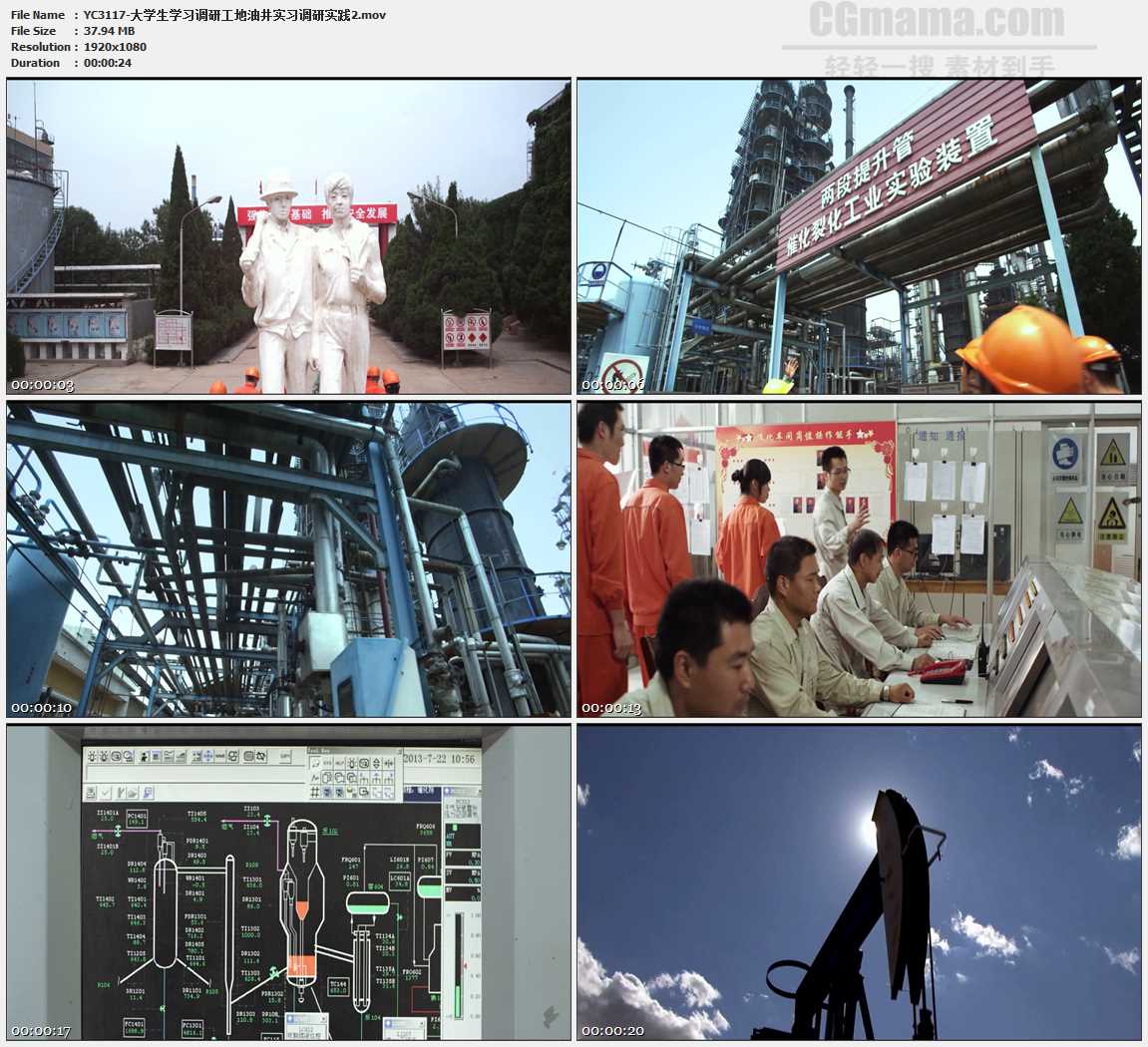 大学生学习调研工地油井实习调研实践高清实拍视频素材