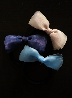 日韩新款泫雅小清新甜美雪纺纱立体蝴蝶结发圈少女皮筋发绳天蓝色