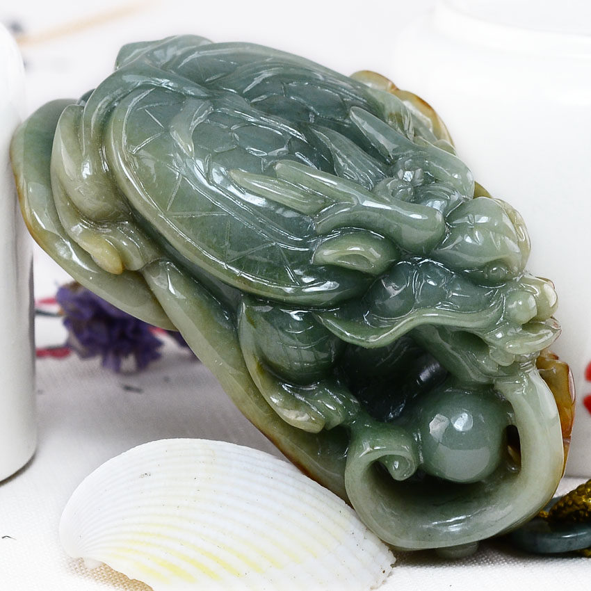 宏荔珠宝翡翠 缅甸a货玉器手把件龙龟精品手玩件1921