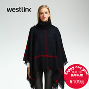 2015 winter new style red blue Plaid collar women's shawls loose knit tassel women coat