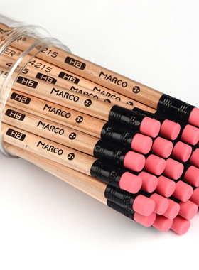Marco马可4215原木铅笔桶装HB/2B考试专用小学生儿童幼儿园三角杆六角素描工具文具学习书写马克2比铅笔