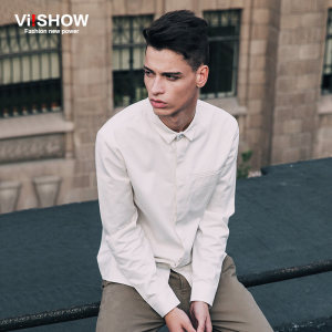 viishow2015秋装新款长袖衬衫 欧美白色衬衫男 修身翻领衬衣潮