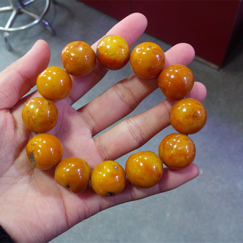 二代波兰原石带皮蜜蜡手串 琥珀蜜蜡手链带皮老蜜蜡 包邮批发