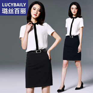 职业装套装女2018新款时尚工作服夏季短袖衬衫短裙两件套女装套裙