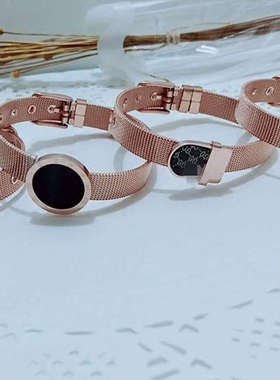 玫瑰金欧美风皮带扣钛钢情侣手环