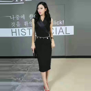 2016早秋欧美女装时尚原创设计拼接撞料拉链收腰显瘦连衣裙配腰链
