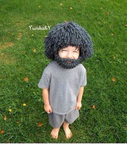 假发大胡子创意毛线帽子手工针织儿童男女搞怪头上长草稻草疯子帽