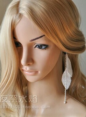 『洛雪谣』欧美萝莉森女复古超仙不对称白色蕾丝叶子流苏珍珠耳环