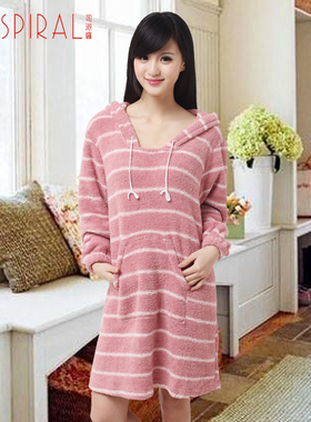 SPIRAL/司派罗秋冬睡衣连帽休闲裙 女休闲睡衣家居服