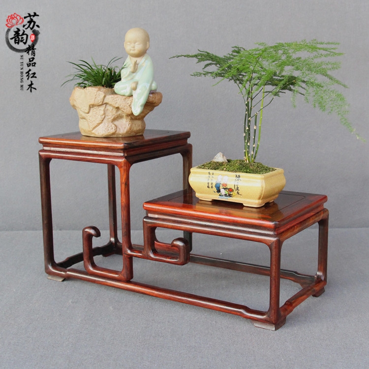红木红酸枝博古架奇玉石盆景花瓶紫砂壶古董架多宝架高低方台底座