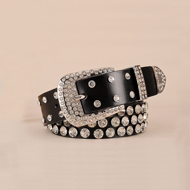冷兵器水钻镶嵌牛仔裤黑白色皮带
