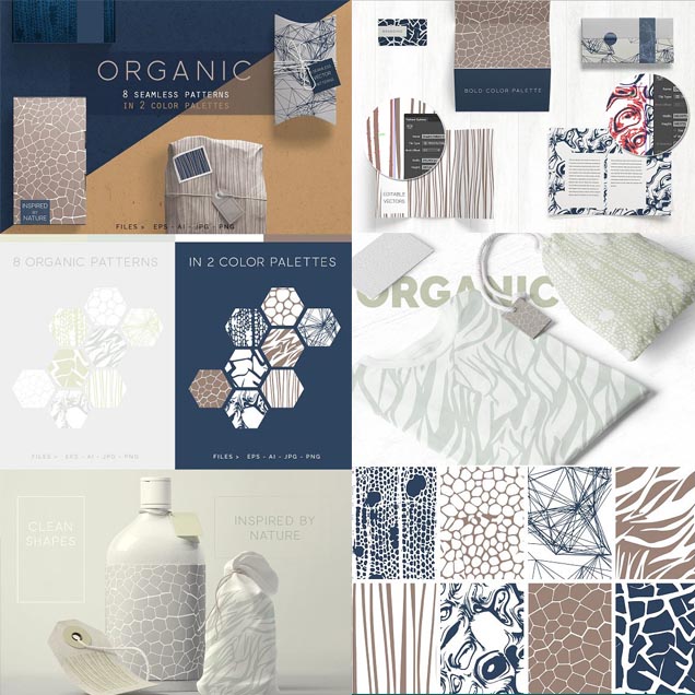 A0376矢量8张抽象植物自然几何纹理印花四方连续图 AI设计素材