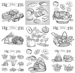 面包线稿素描插画 A3117矢量烘焙欧式 AI设计素材