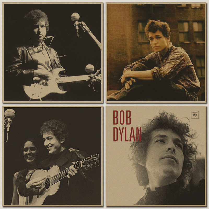 鲍勃迪伦bob dylan 民谣歌手摇滚怀旧复古牛皮纸海报酒吧装饰画芯