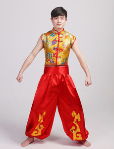 新款成人民族舞蹈演出服装男杂技舞台秧歌服 打鼓服 现代舞表演服