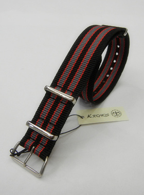 20mm NATO 北约帆布尼龙表带 黑间红灰 合水鬼 时尚手表