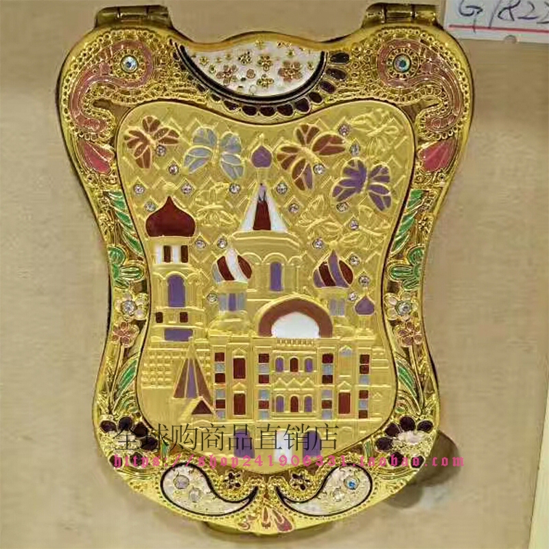 俄罗斯进口锌合金属化妆镜双面镜便携镜城堡镜折叠镜梳妆镜