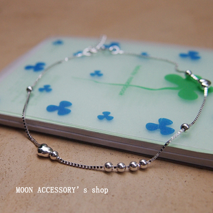 925纯银 韩版简约时尚饰品银圆珠子爱心心型脚链女学生银饰礼物