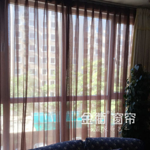 金衢窗帘压皱轻柔深咖啡色纱帘