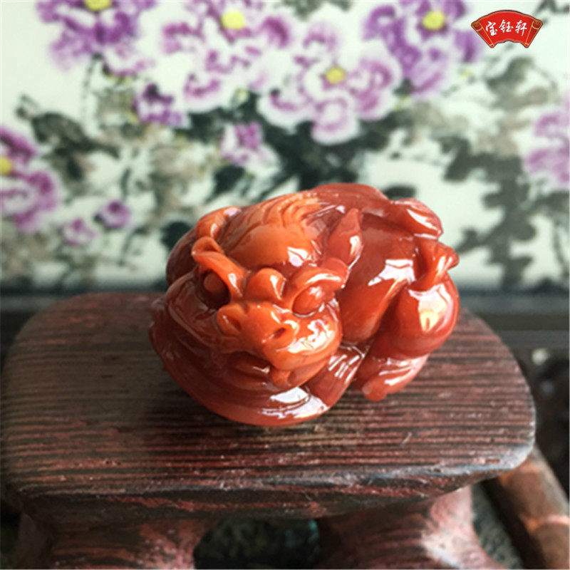 天然川料南红玛瑙貔貅吊坠雕件 火焰红瑞兽挂件雕刻项坠