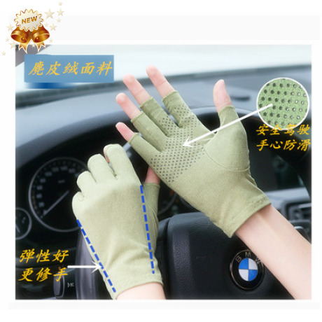 麂皮绒防滑吸汗超薄半指通用手套