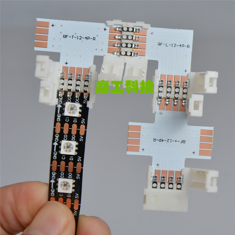 LED WS2801 APA102免焊卡扣+PCB板4pin 对接免焊连接器 12mm