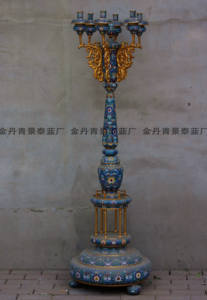 工厂直销 24K鎏金全手工珐琅景泰珐琅蜡台蜡扦烛台佛具寺庙用品