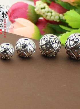 新款DIY饰品 藏银配件散珠串珠材料 豆蔻古银 苗银圆珠隔珠