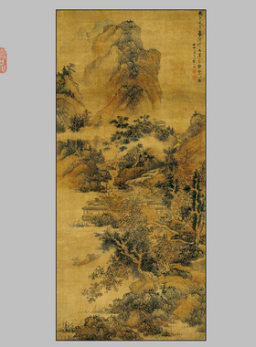 天津博物馆收藏蓝瑛茅亭话旧绢本