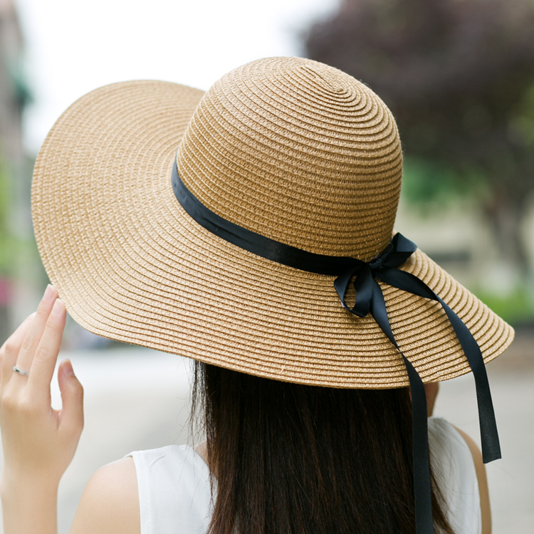 帽子女夏季遮阳帽大檐太阳帽韩遮脸防晒帽沙滩帽蝴蝶结草帽凉帽潮