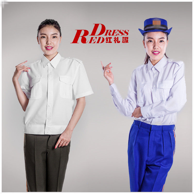 男女式夏装乐队演出服鼓队礼服升旗手服装管乐军仪仗服白色衬衣款