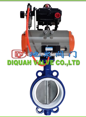 AT气动头 气动软密封对夹蝶阀 D671F 四氟阀座 球墨板 铸铁阀体