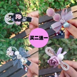 韩国头饰布艺蝴蝶结发夹简约水钻边夹刘海夹一字夹百搭成人顶夹