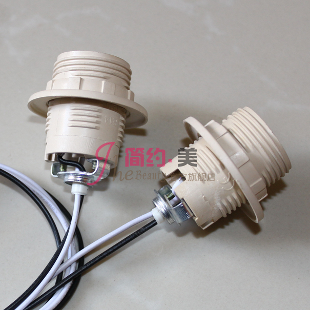 灯饰灯具配件 E27螺口 E14灯头 E27塑料全牙灯头带线40CM M10支架
