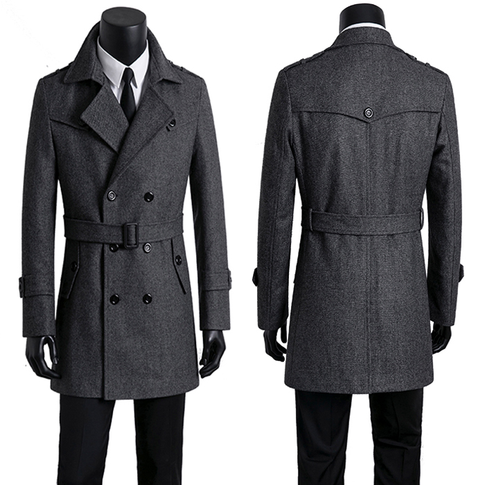 新秋冬男士毛呢保暖中青年英伦双排扣男外套保暖大衣风衣有大码