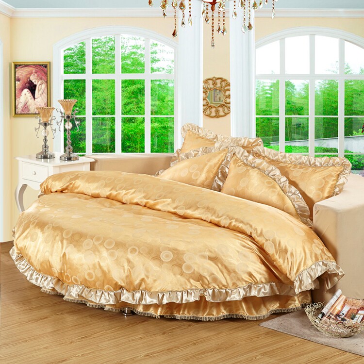 奢华超柔软贡缎提花四件套全棉圆床圆被笠床裙款圆床床品多件套黄