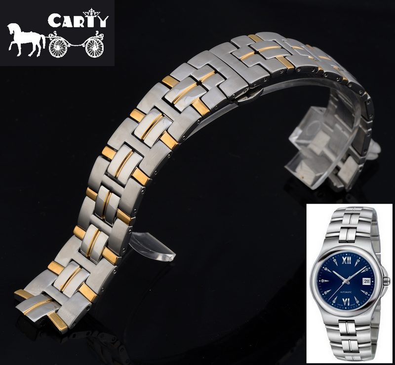 钢表带适用梅花促进间金色手表配件20.5